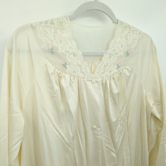 Vintage X Shadowline Nightgown Peignoir Lace Floral Ivory Nylon Made USA Women M - Picture 3 of 8